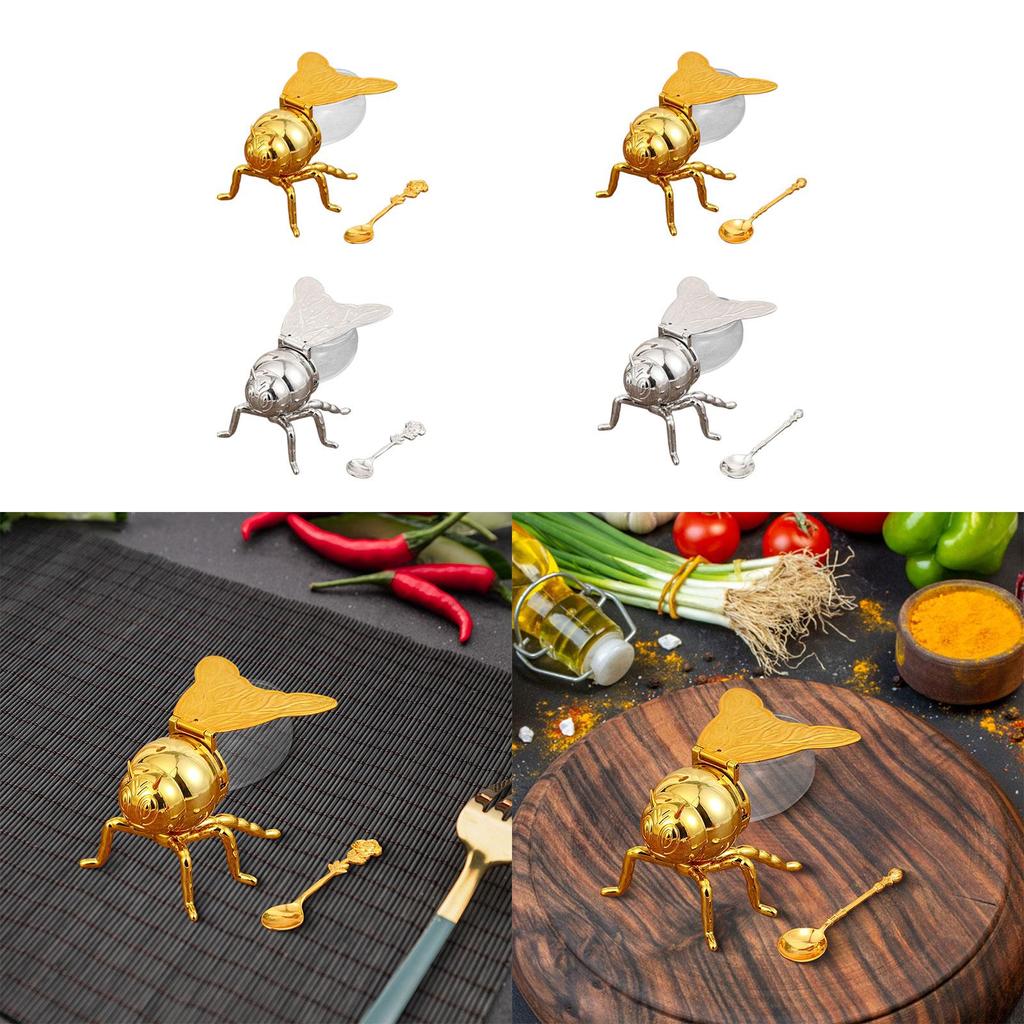 Bee Shaped Honey Jar Storage Pot with Spoon Creative Ornament Modern Sugar Pots Condiment Pot for Parties Housewarming Gift