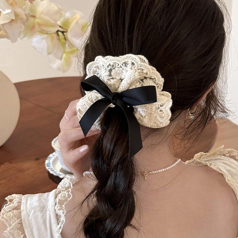 French Retro Bow Lace Double-Layer Hair Ring - 2024 Trendy Head Flower Accessory