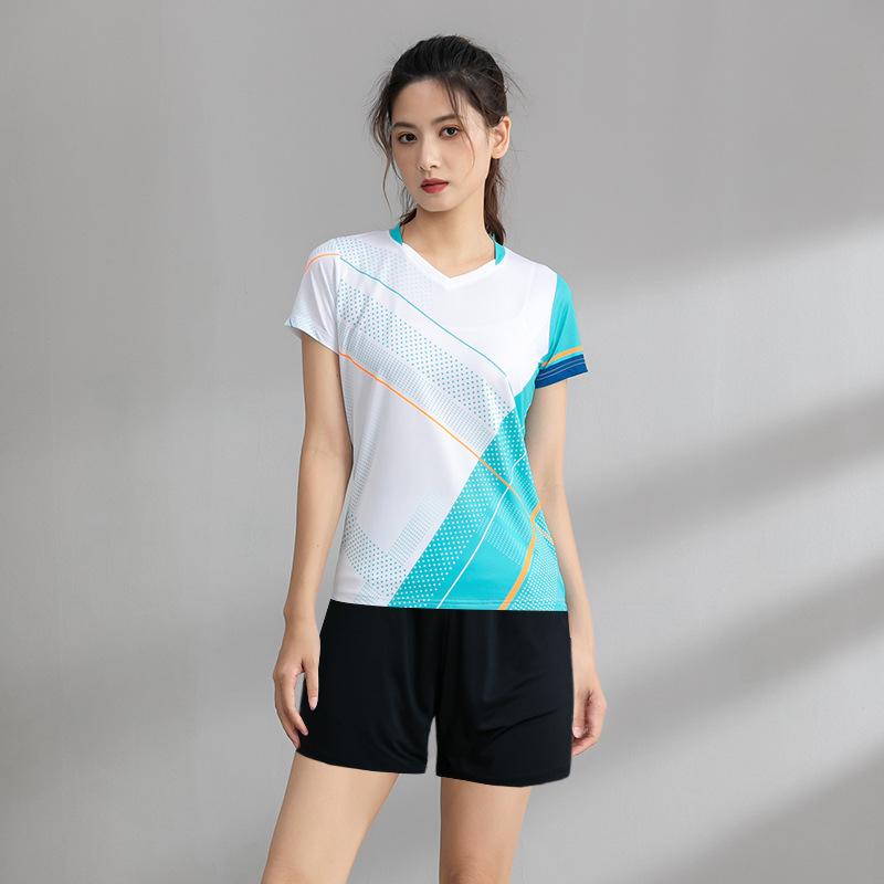 New Badminton Jersey Suit Women's Training Sports Printing Short-sleeved Jersey Competition Special Air Volleyball Clothing Men