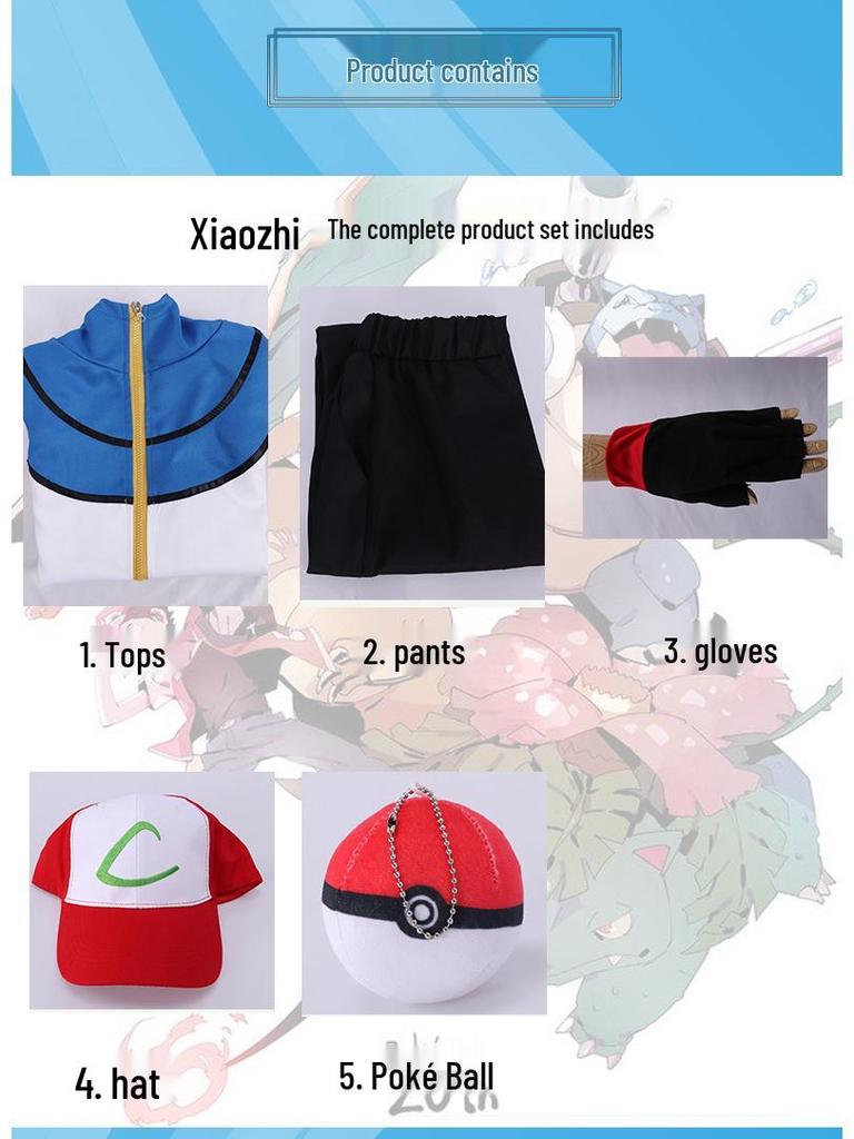 Summer Anime Pokémon Baby Ash Cosplay Costume Set