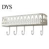French Country Wall Shelf Mounted Floating Shelves, Metal with 5 Hooks, Key Holder Rustic Plant Stand Mail Organizer, Storage Rack for Entryway Living
