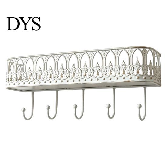 French Country Wall Shelf Mounted Floating Shelves, Metal with 5 Hooks, Key Holder Rustic Plant Stand Mail Organizer, Storage Rack for Entryway Living