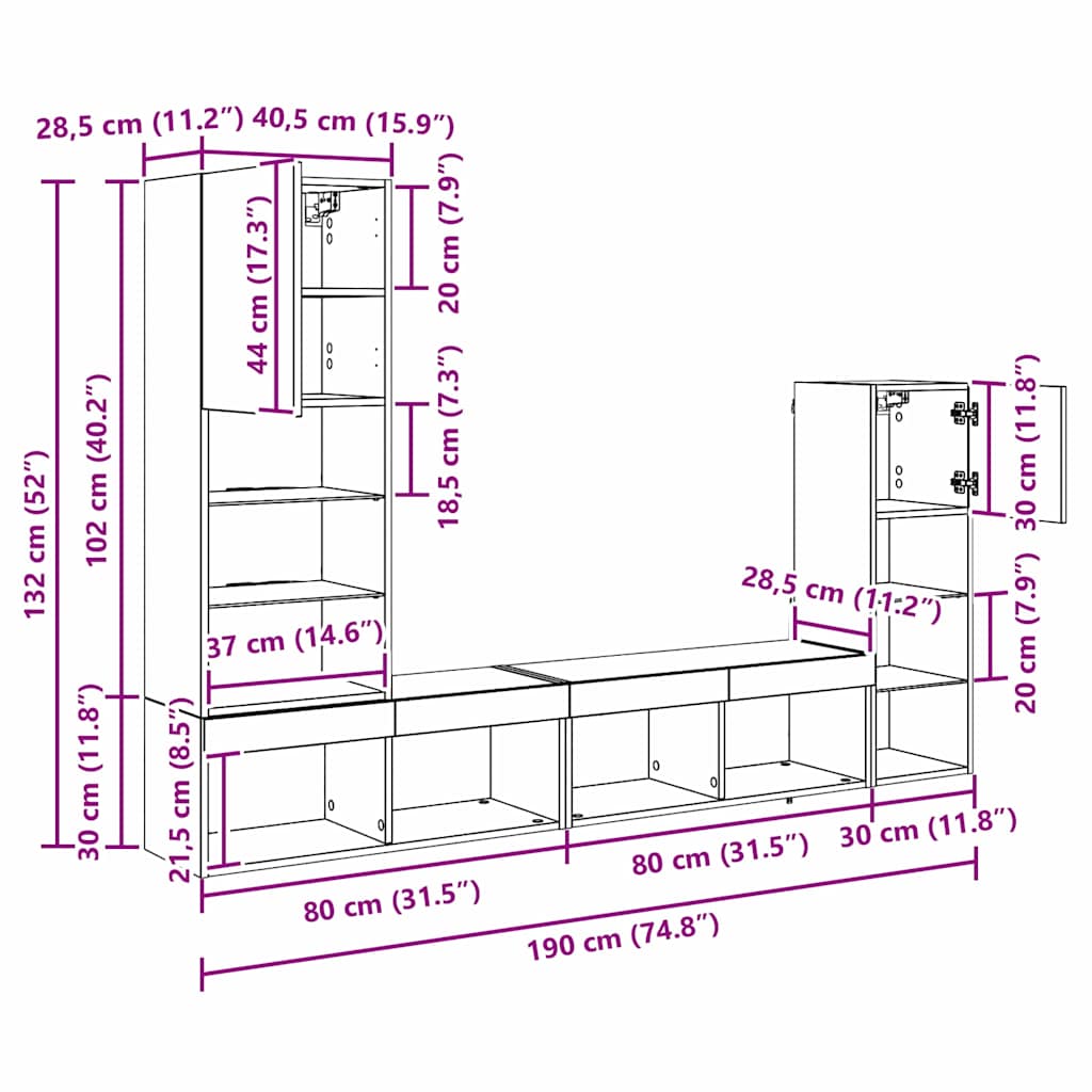 TV Wall Units Wall Mounted 4 pcs Artisan Oak Wood Based Material