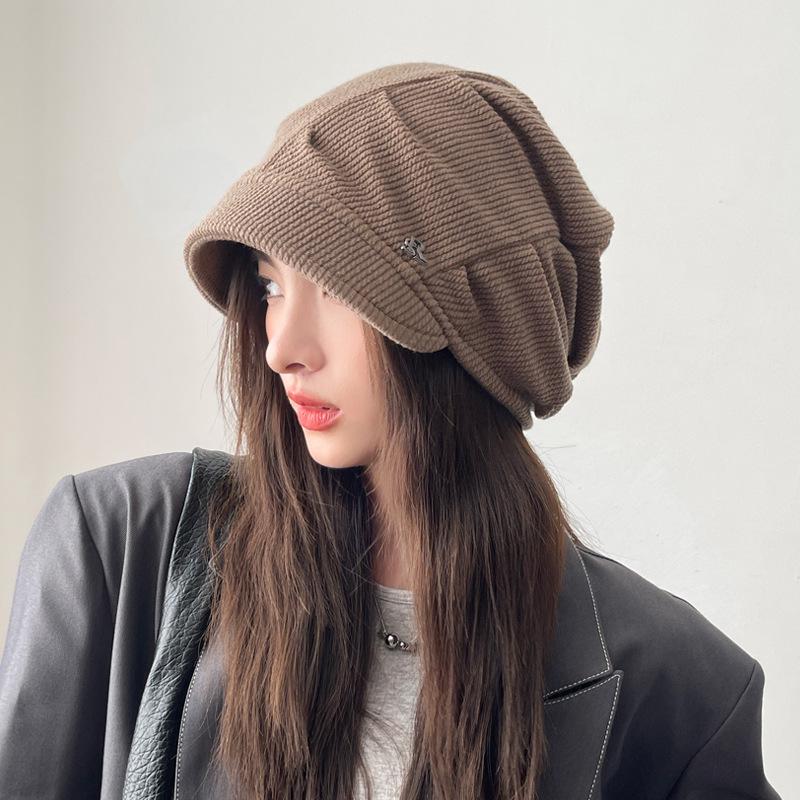 

Осенняя женская ретро шапка бини в корейском стиле - Большой окружности, стройнящая лицо, теплая и универсальная. One Size хаки