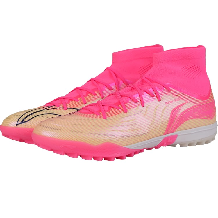 Li Ning TF Turf Synthetic Leather Cushioning Slip Resistant Abrasion Resistant Soccer Shoes Men's Pink Ocean YSTU047-6