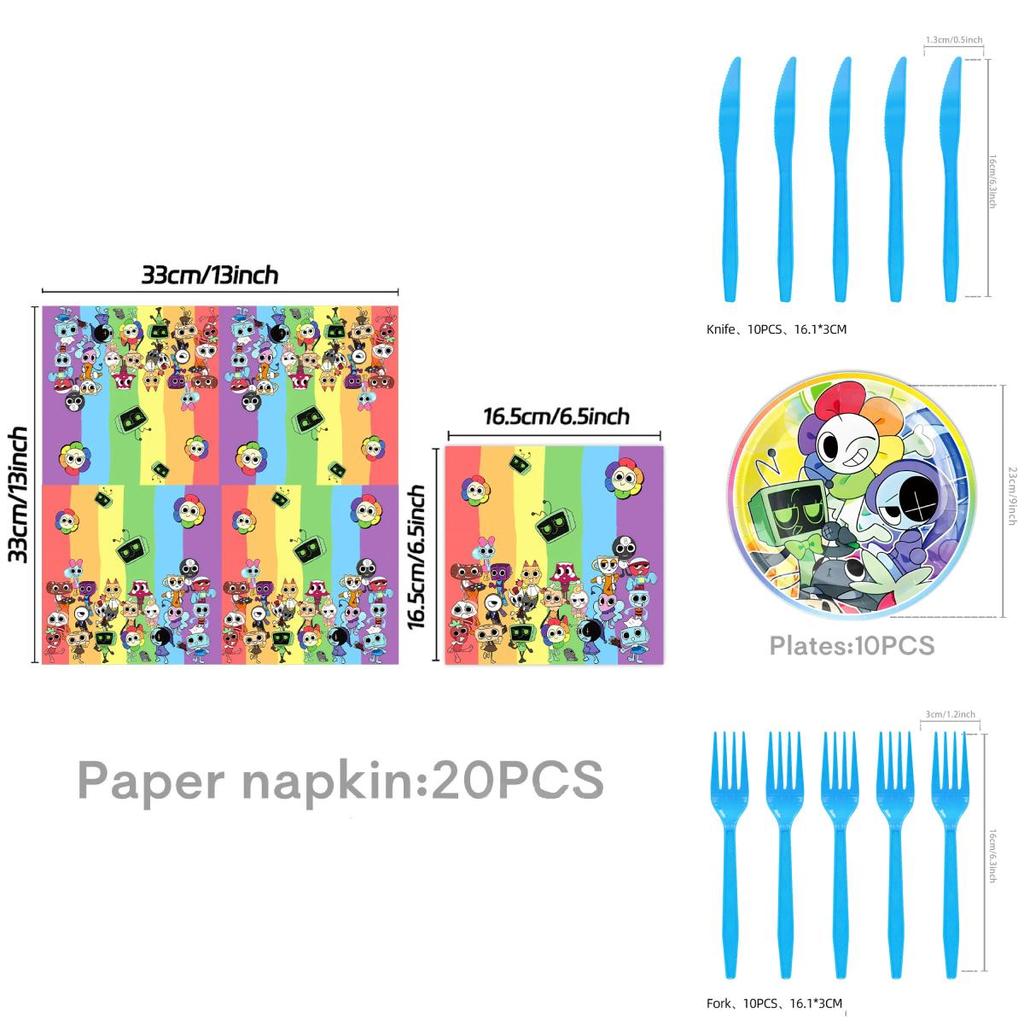 Set Decoratiuni Petrecere Tematica Lumea lui Dandy Cu Farfurii de Hârtie, Pahare și Stindard Pentru Ziua de Naștere a Copiilor