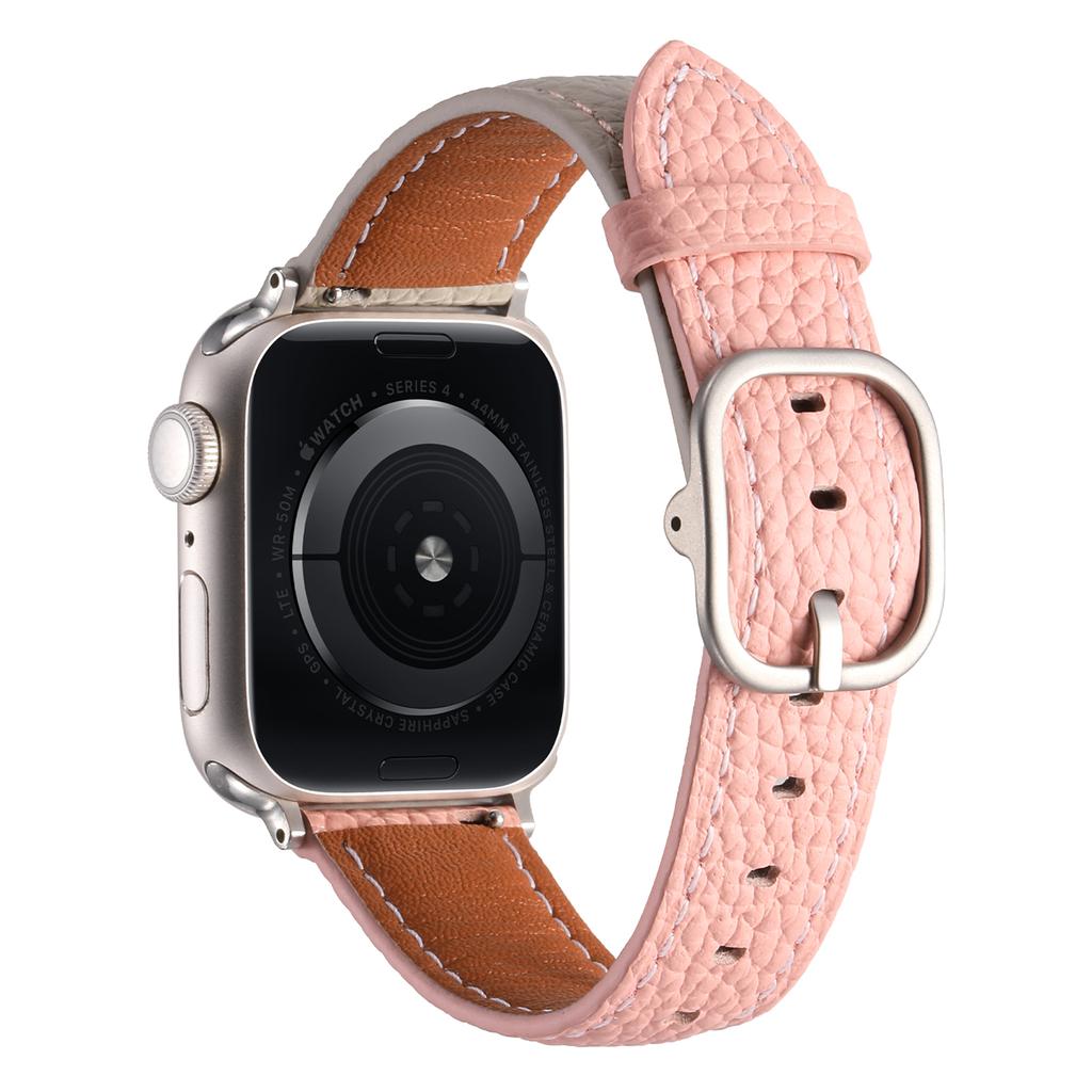 Watch Band for Apple Watch Series 10 9 8 7 SE 6 5 4 3 2 1 42mm 41mm 40mm 38mm Litchi Texture Genuine Cow Leather Strap