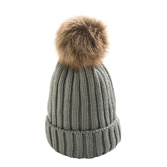 

Women Winter Solid Color Pompom Knitted Beanie Hat Thick Warm Stretch Ski Cap