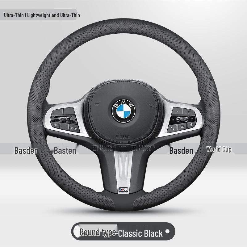 Genuine Leather Steering Wheel Cover for BMW: X5, 1-7 Series, X1-X4, X6, and 525