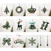 Green and Gold Hanging Christmas Decorations with Varied Holiday Motifs, Frosted Finish, and Integrated Ribbons for Seasonal Arrangements