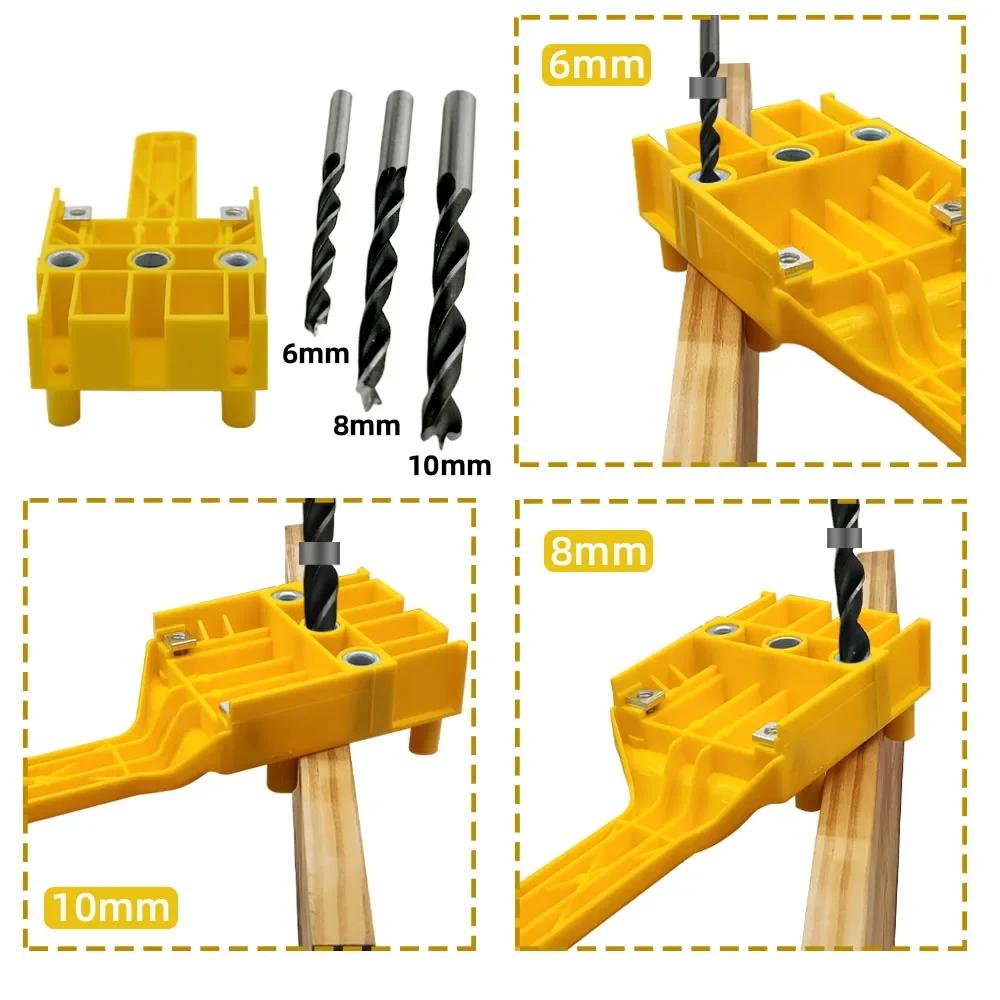 Woodworking Dowel Jig Fits 6/8/10mm Drill Guide W/ Drills Metal Sleeve Wood Drilling Doweling Hole Saw Tools Handheld Jigs