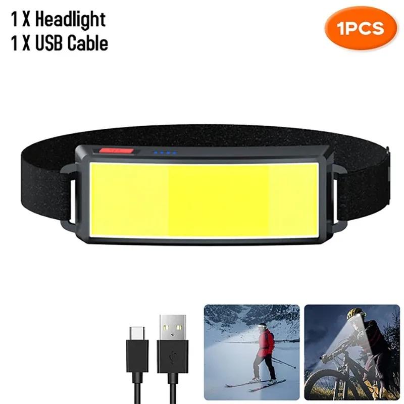 

Powerful COB LED Headlamp USB C Rechargeable Head Flashlight Built-in Battery Outdoor Fishing Camping Lantern Waterproof Torch