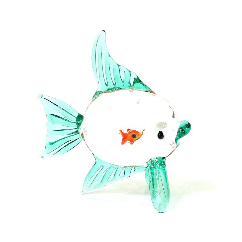 Murano Glass Fish Miniature Figurine Ornament Creative Cute Sea Animals Small Statue Home Desktop Aquarium Decoration Collection