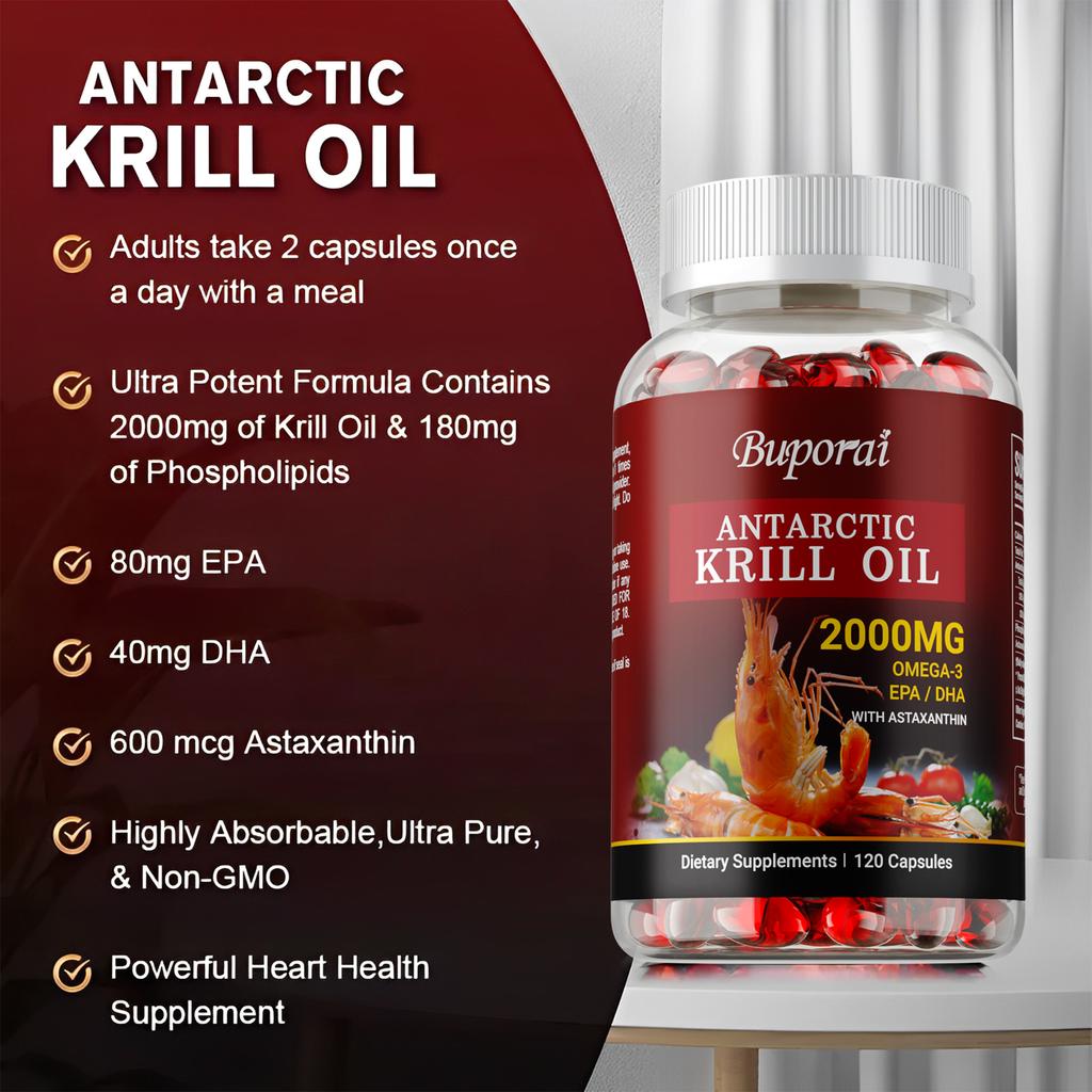 Antarktisches Krillöl 2000 mg mit Omega-3-Fettsäuren EPA, DHA, Astaxanthin und Phospholipiden