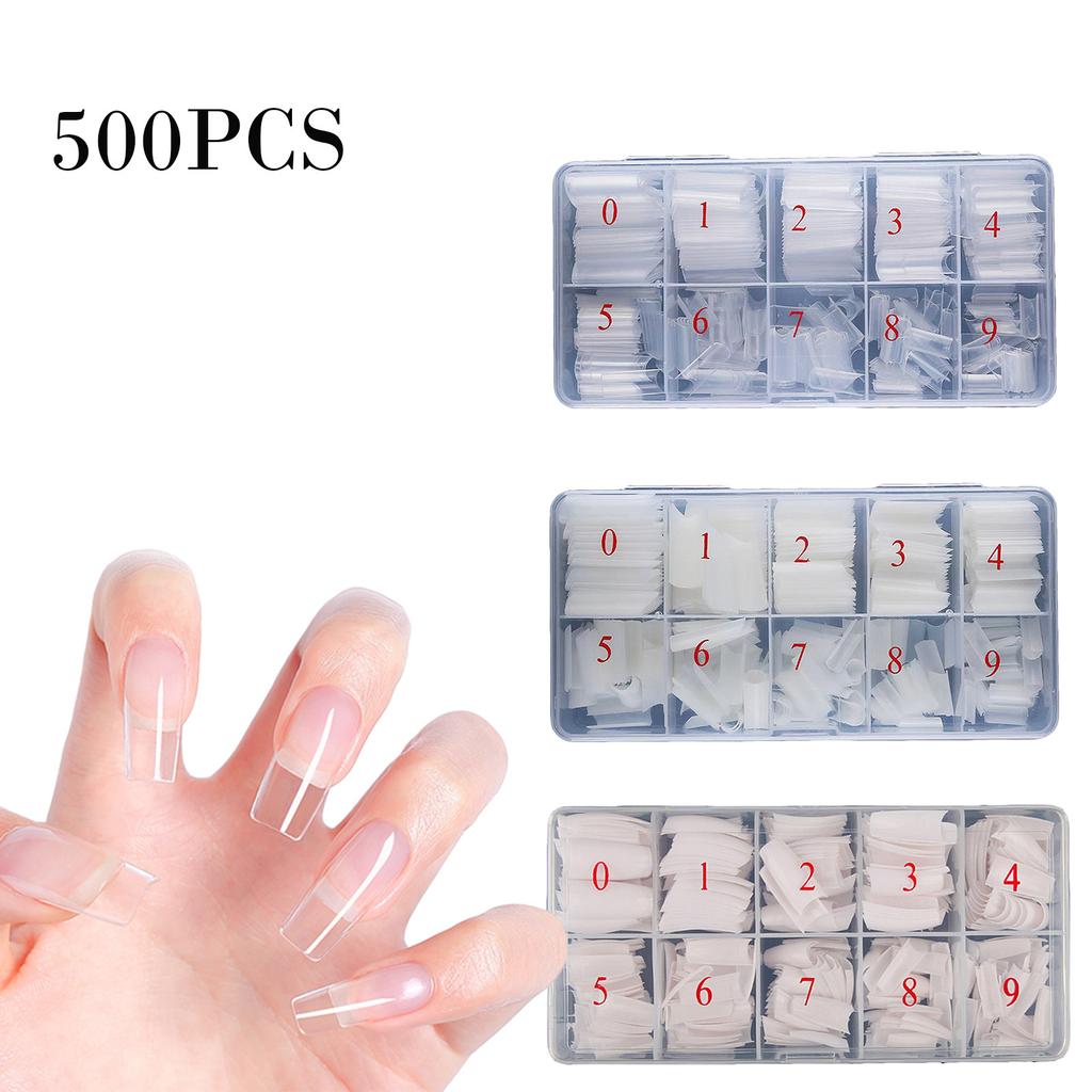 500PCS Extra Long False Nail Tips Acrylic Gel Salon Half Cover Tip Nail Tools