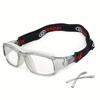 Men's Adjustable Sports Eyewear Series Black Rectangular Frame with Clear Lenses, Elastic Band & Replaceable Arms Perfect for Athletic Activities