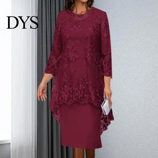 Midi-Kleid 1 Set Schal Blumenmuster Bestickte Spitze Elegant Bodycon Rundhalsausschnitt Wadenmitte Formell für Party Damen