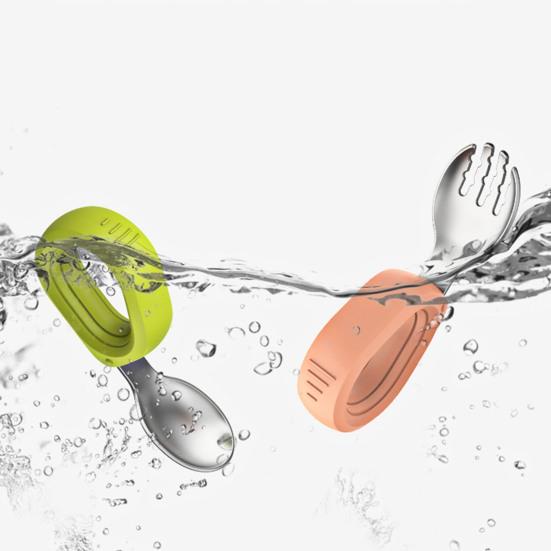 1 Set Säuglingslöffel Lebensmittelqualität rostfreies Silikon BPA-freies Säuglingsgabel-Löffel-Set Kindergeschirr für Zuhause