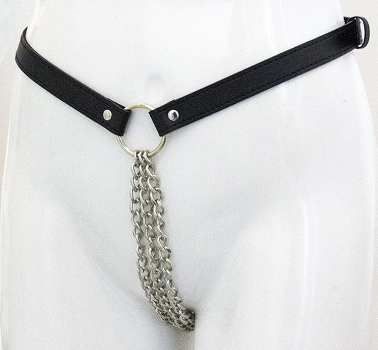 Leather Pants Sex Toys For Woman Men Steel Chain Vagina panty Bondage Underwear Adjust Panties Chastity Anus Sex Products