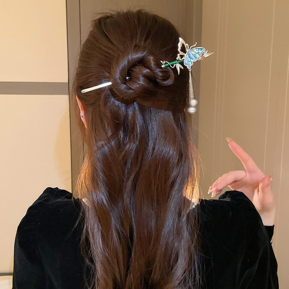Hair Chopsticks Butterfly Headwear Imitation Pearl Butterfly Hanfu Hairpin  Wedding