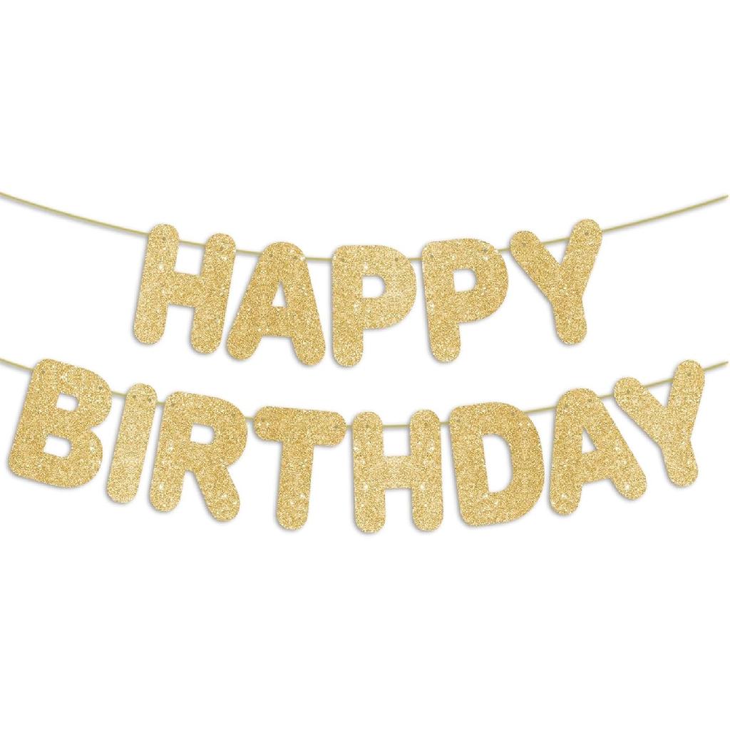 Pre-Strung Happy Birthday Black Glitter Banner, Black Birthday Party Decorations for Men, BDAY Party Backdrop Sign for Him