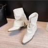 Women's Boots Retro Thick Heel French Pointed British Style Stacking Boot Autumn and Winter Trouser Boots Short Boots Womens