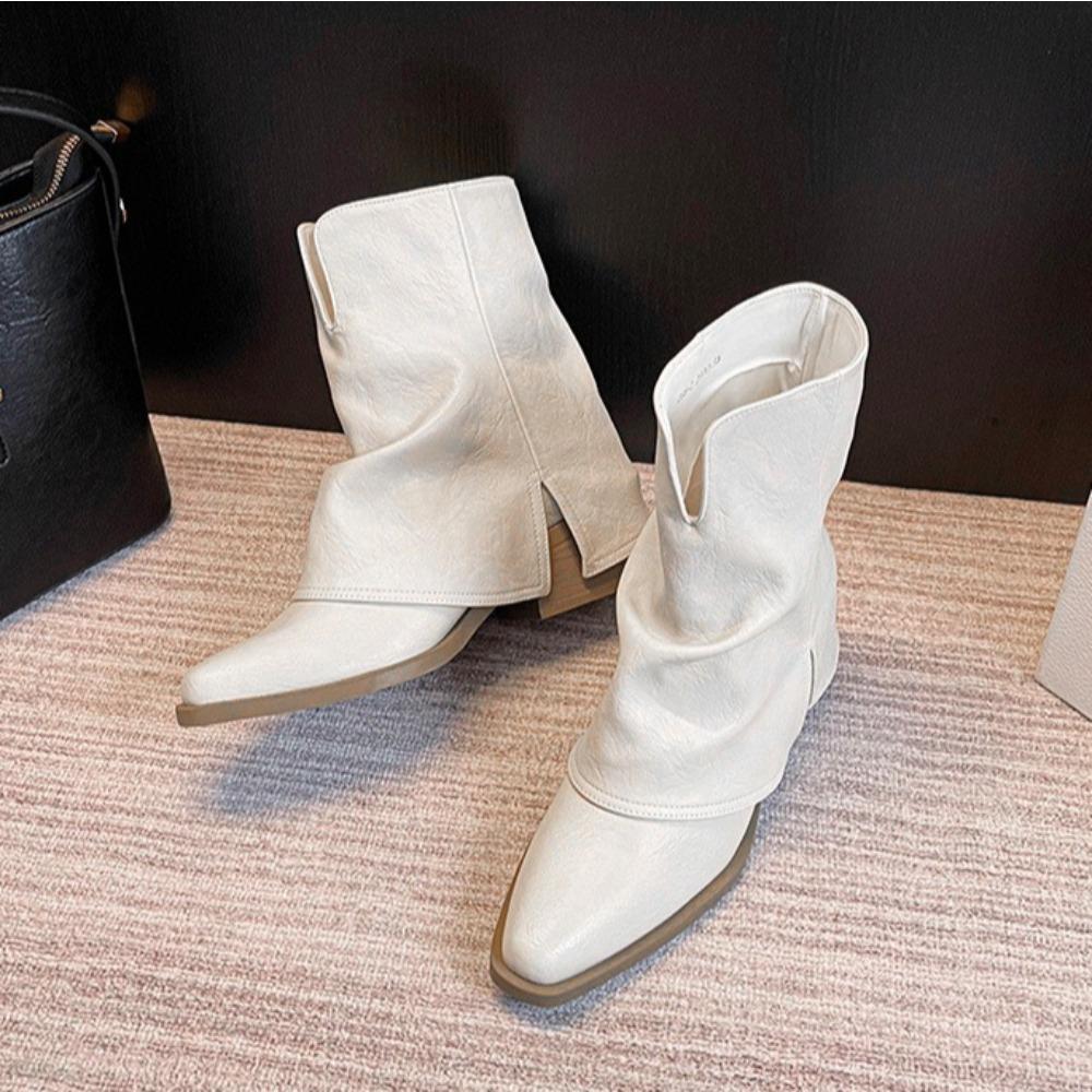 Women's Boots Retro Thick Heel French Pointed British Style Stacking Boot Autumn and Winter Trouser Boots Short Boots Womens