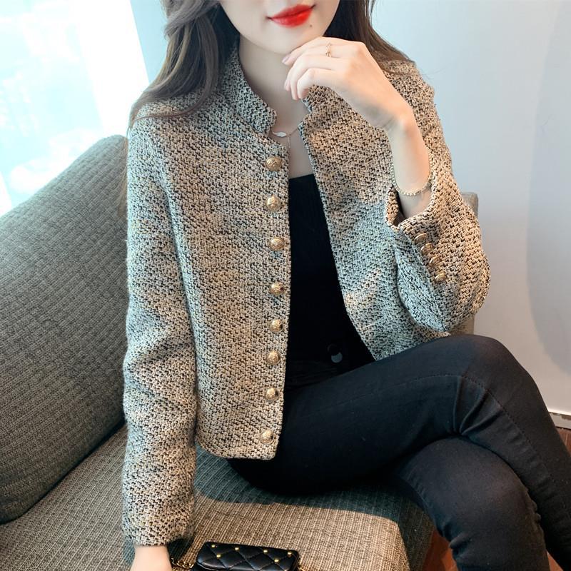 

2025 Autumn/Winter Women s Chic Tweed Stand-Up Collar Coat Small