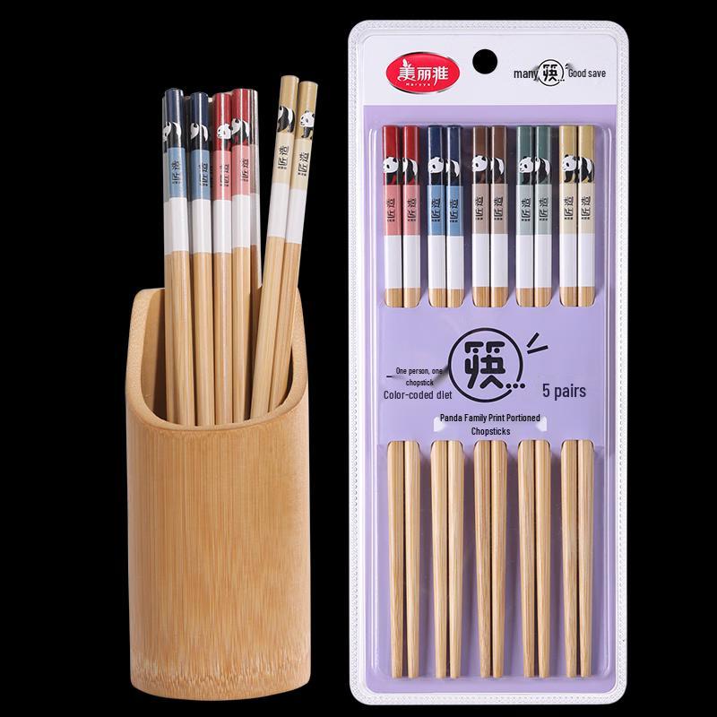 Panda Family Bamboo Chopsticks - 5 Pairs Set