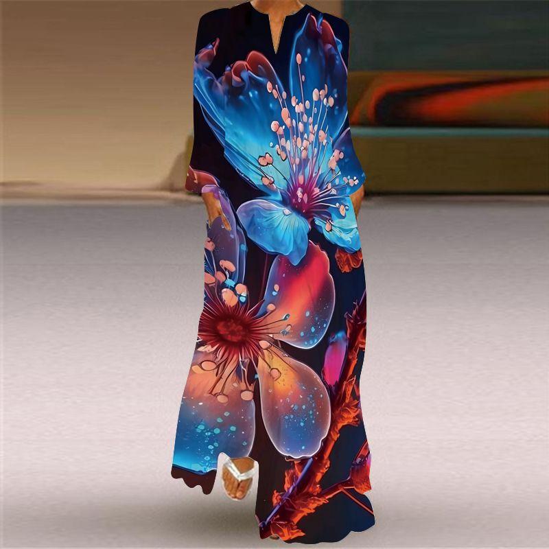 Butterfly Pattern Print Long Sleeve Dress Spring/Summer Thin Silm Slim Looking Dress Stage Photo Catwalk Performance Wear