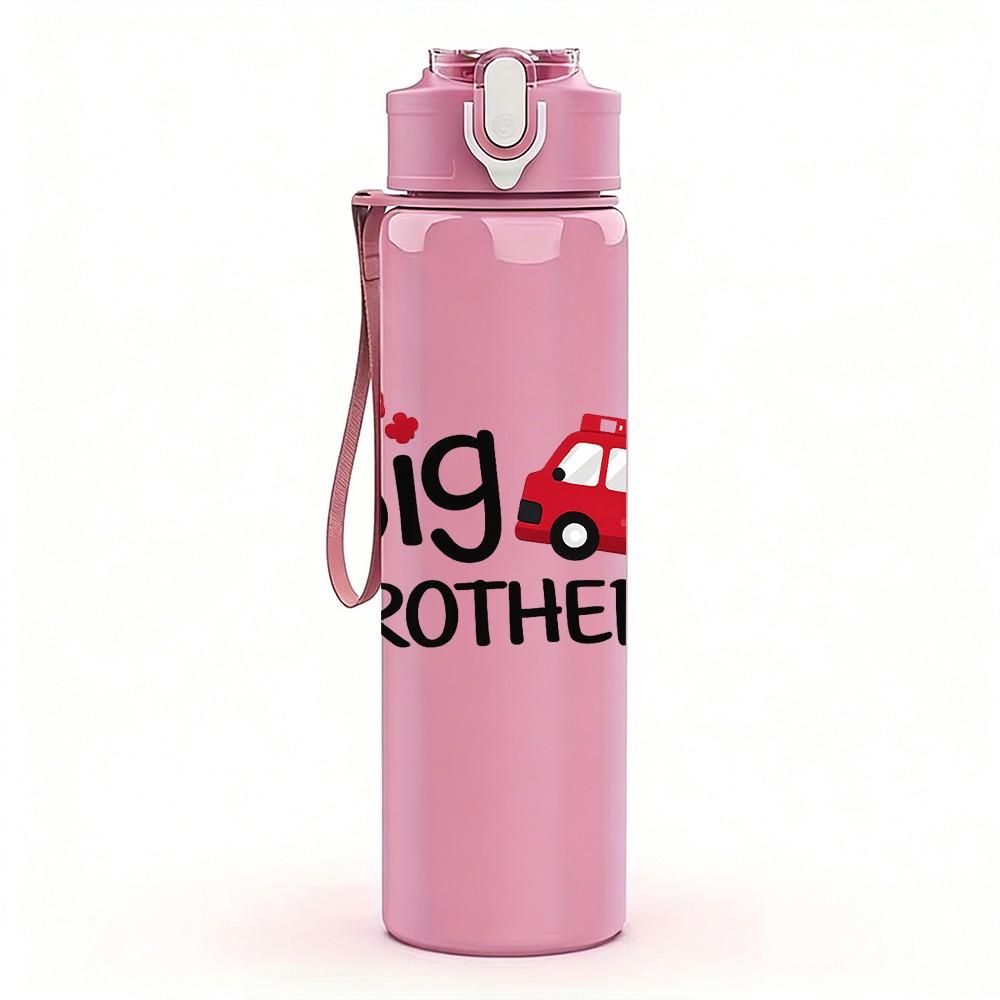 1PC Big Brother Truck Kid Slogan Print 750ml Color Plastic Sports Water Bottle Leakproof Flip Straw Lid Suitable for Sports Office Home Use
