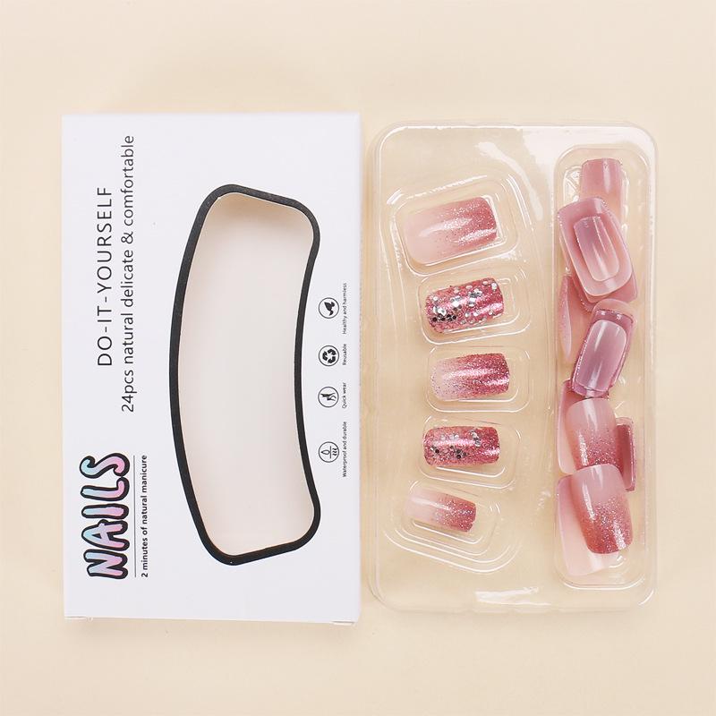 24-Piece Glitter Gradient Short Nail Tips – European/American Style