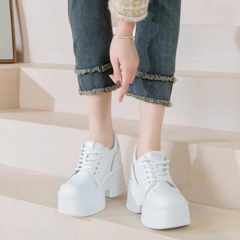 Fashion 11cm Women Luxury Genuine Leather Platform Wedge Pumps High Heels Ankle Booties Spring Autumn Ankle Boots Casual Office Shoes