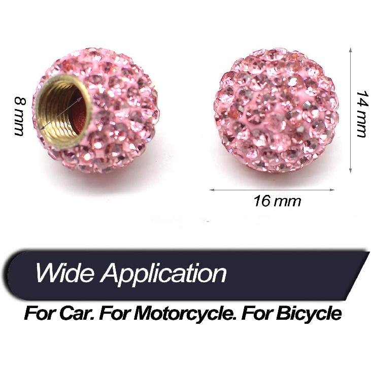 Car Wheel Tire Valve Caps, 4 Pack Crystal Rhinestone Car Tire Wheel Valve Stem Air Caps for Car Tire Accessories Universal for Cars, SUVs, Bicycle,
