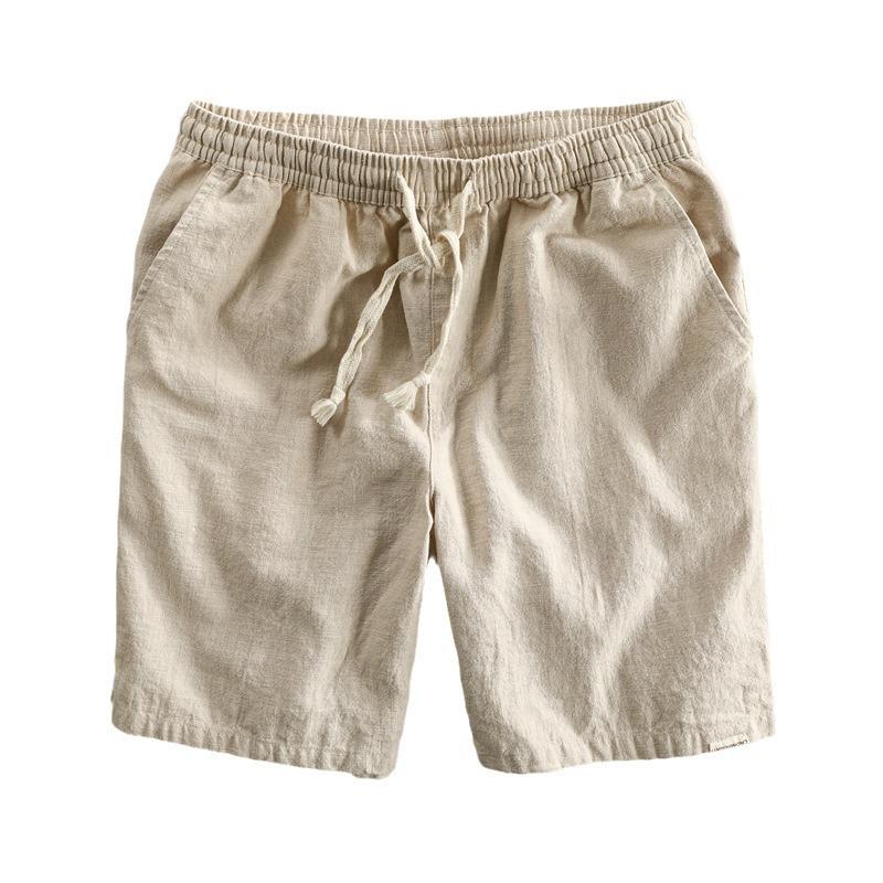 Men's Casual Linen Beach Shorts - Breathable, Trendy, Mid-Length Solid Color