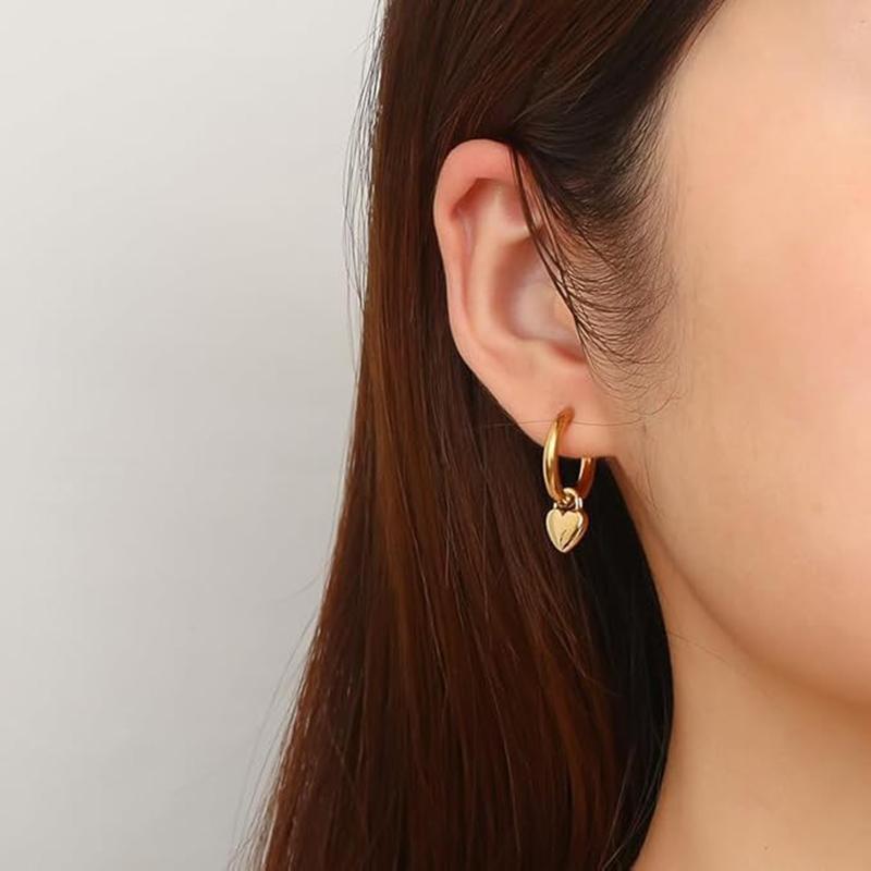 925 Silver Ear Needle Exquisite Heart Pendant Hoop Earrings Fashion Geometric Zircon Stud Earrings Women's Fine Jewelry