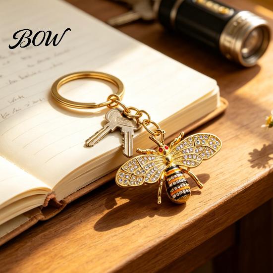 Bee Keychain for Women Rhinestone Women, Bing Alloy Car Sturdy Key Ring with Chain Ring, Decorative Accessories Handbags Backpacks Holder