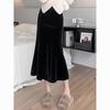 Velvet Skirt Women Autumn Korean Bodycon Draping High Waist Slim Black Mermaid Skirt