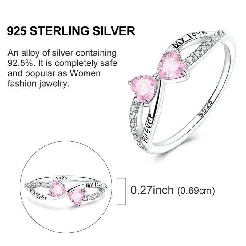925 Sterling Silver Women Rings Forever My Love Pink Zirconium Ring Wedding Rings for Engagement Jewelry Anniversary Gift