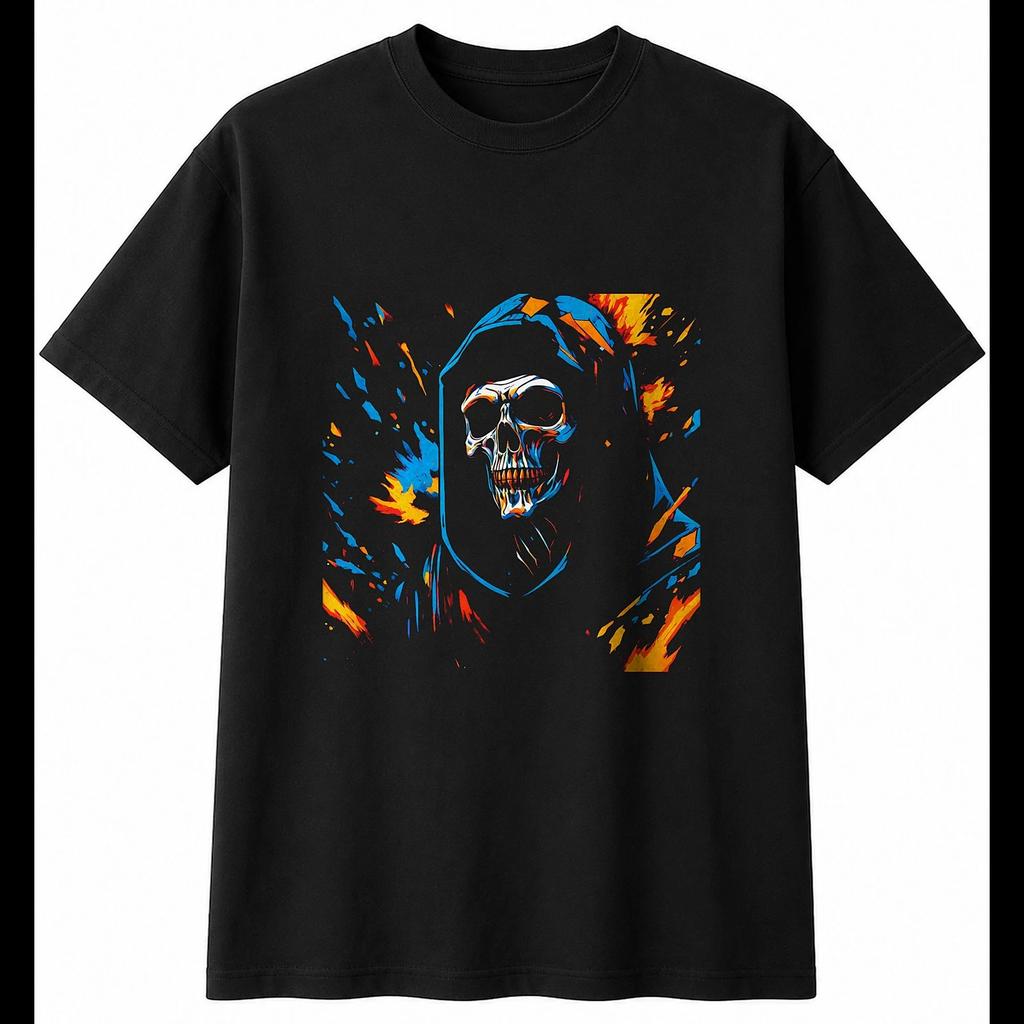 Psychedelic Grim Reaper Shattered Fantasy Mens T-Shirt Black 100% Cotton Printed