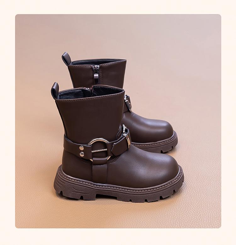 2026 Girls' Two-Layer Leather Winter Boots: Fashionable, Versatile, Warm Short Boots for Middle and Big Kids