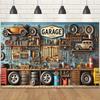 Vintage Garage Workshop Background Cloth - Ideal for Birthday Parties Photo Booths and Outdoor Celebrations