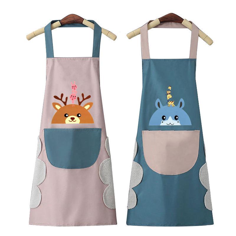 Waterproof Oilproof Cute Kitchen Apron with Hand Wipe for Men and Women