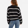 Cross border women's knitted sweater with European and American , casual collar and striped knitted sweater