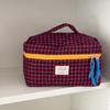 Quilted Plaid Girls Cosmetic Bags Retro Ladies Clutch Pencil Case Coin Purse Portable Travel Female Toiletry Storage Bag Handbag
