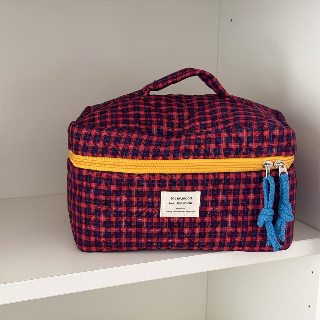 Quilted Plaid Girls Cosmetic Bags Retro Ladies Clutch Pencil Case Coin Purse Portable Travel Female Toiletry Storage Bag Handbag