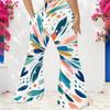 Women Plus Size High Waist Printed Full Length Flared Pants