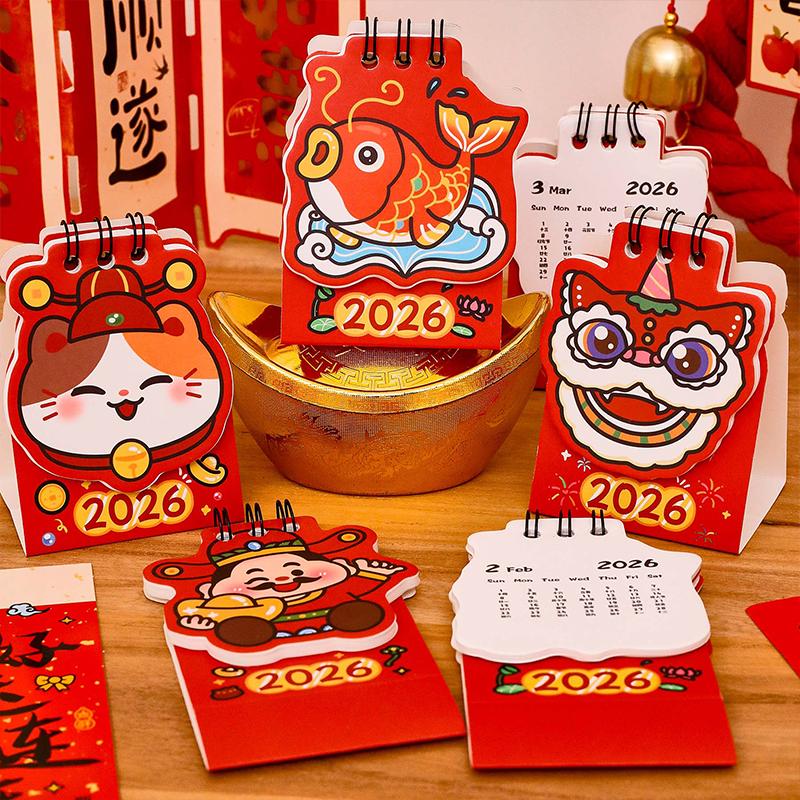 2026 Horse Year Mini Desk Calendar Cartoon Portable Coil Monthly Calendar Planner Office And Home Decor