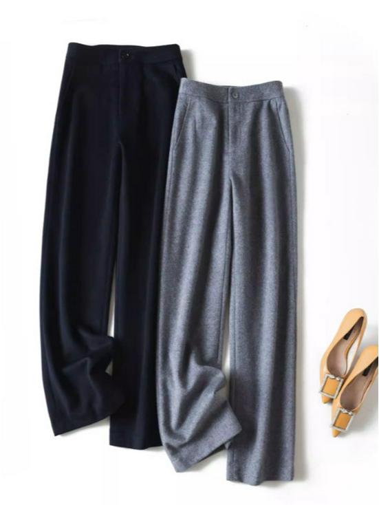 Women's Super Warm Wool Blend Flannel Pants: Double-Faced, Thickened, Straight-Leg for Autumn and Winter.