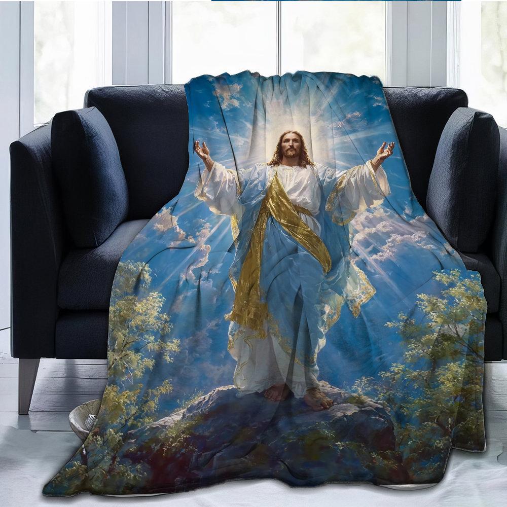 Religiöses Thema Bild von Jesus Flanell bedruckte Decke geeignet für alle Jahreszeiten geeignet für Wohnzimmer Büro Sofa und Reisen